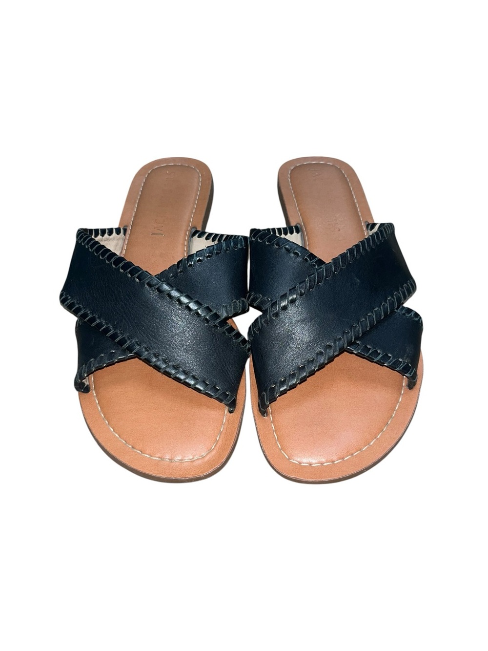 Jack Rogers Black Sloane X-Band Leather Sandal - Women 8